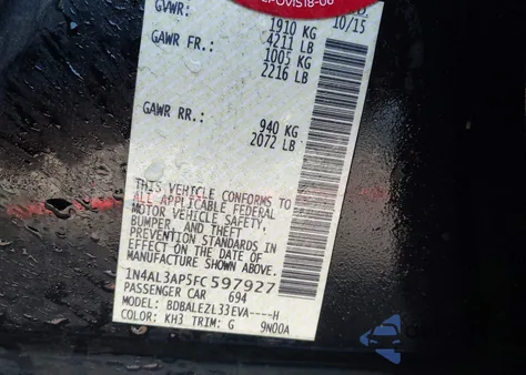 2015 Nissan Altima 2.5 S from USA, damaged, VIN 1N4AL3AP5FC597927